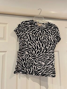 MICHAEL Michael Kors Black and White Zebra Print Short Sleeve Top